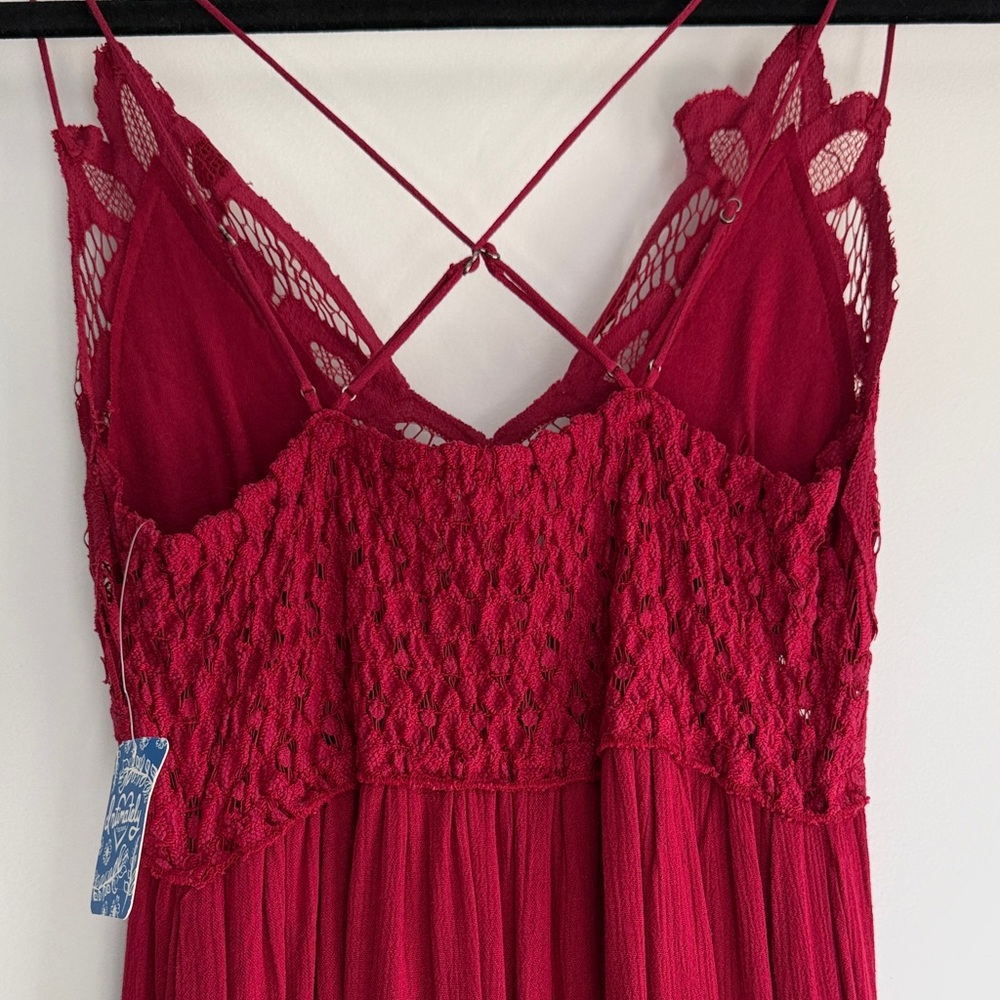 Free People Cranberry Lace Maxi Dress with Spaghetti Straps - Picture 4 of 5